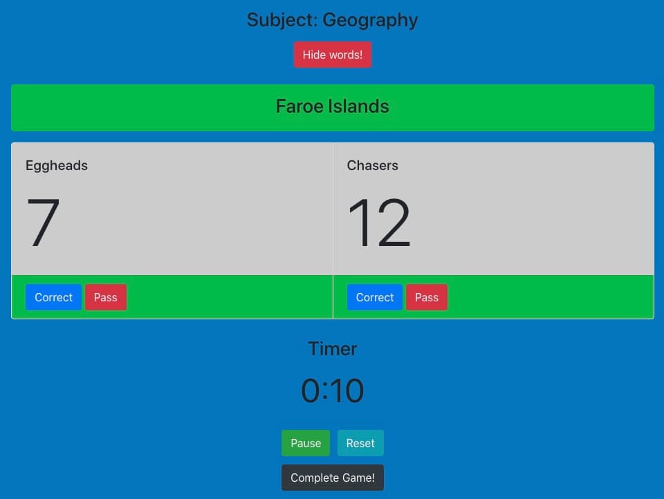 Screenshot of Hat Game App project